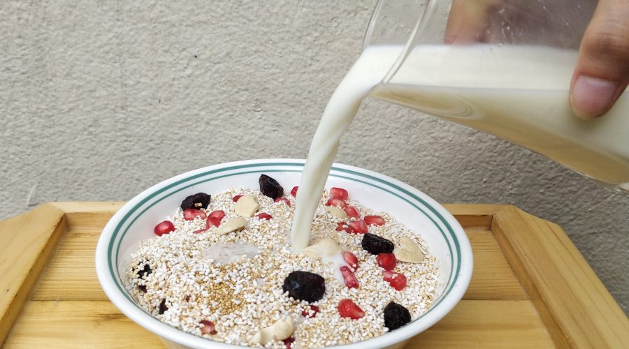 Rajgira with nuts and fruits as a breakfast cereal